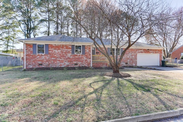 ranch-style home with a front lawn and a garage