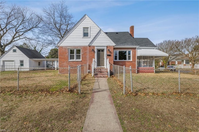 bungalow with a front lawn