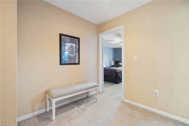 hall with light carpet and baseboards