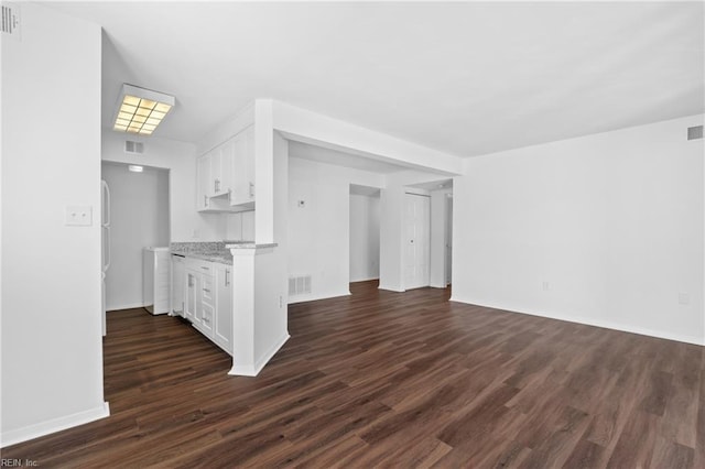 unfurnished living room featuring visible vents and dark wood finished floors