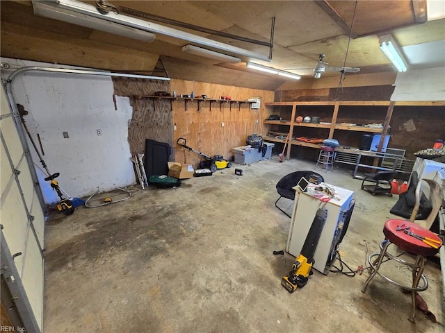 garage with wooden walls