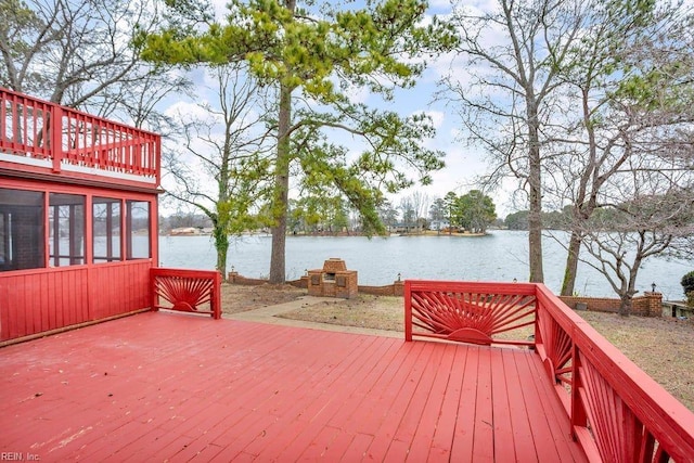 deck with a water view