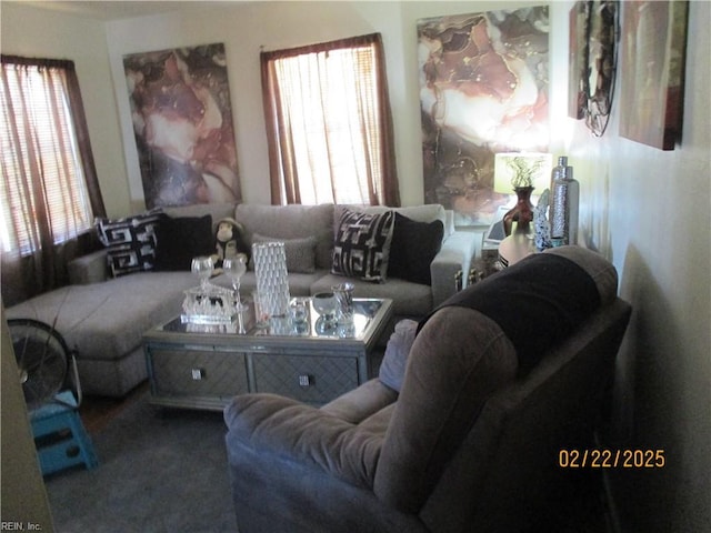 living room with carpet and a healthy amount of sunlight