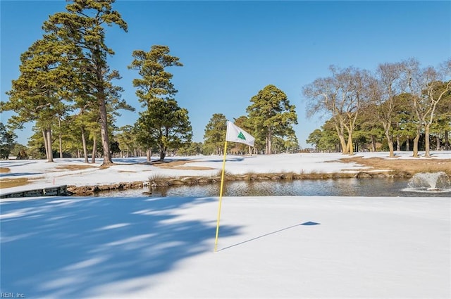 snowy yard with a water view