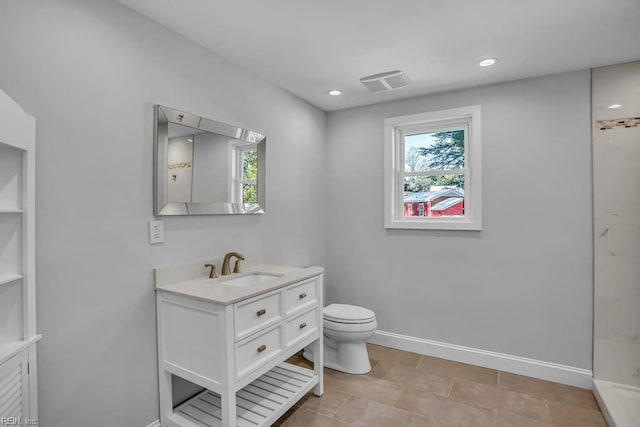 full bath with a wealth of natural light, visible vents, vanity, and toilet