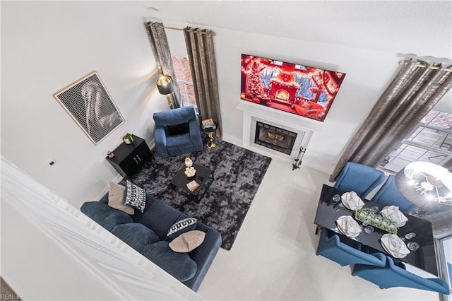 living room featuring a fireplace and visible vents