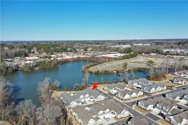 aerial view featuring a residential view and a water view