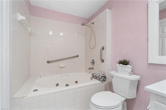 full bathroom with a combined bath / shower with jetted tub and toilet