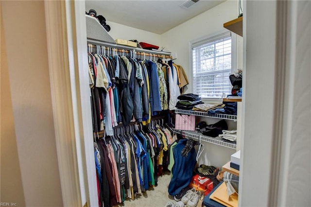 spacious closet with visible vents