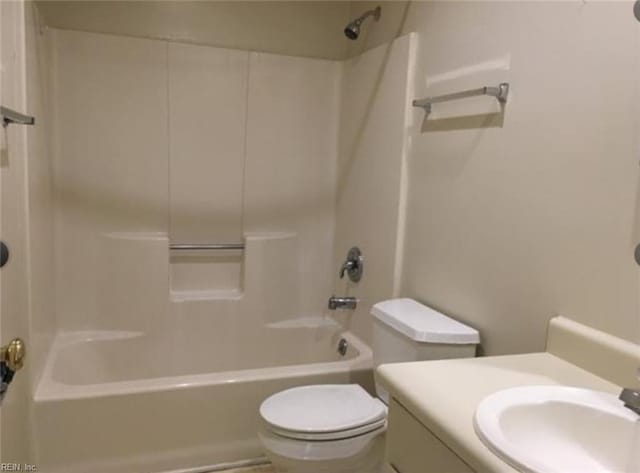 full bathroom with toilet,  shower combination, and vanity