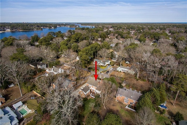 bird's eye view featuring a water view