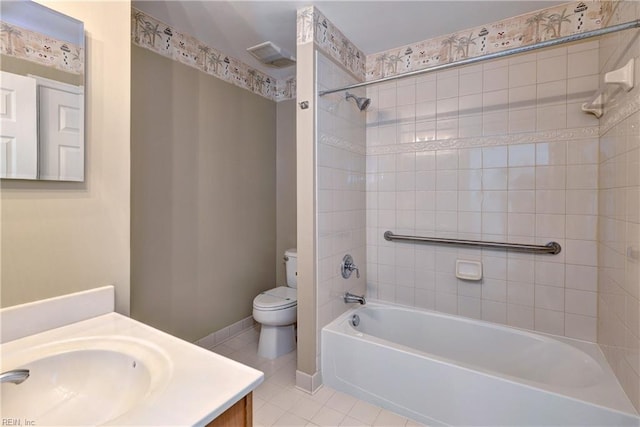 4665 Westhampton, Williamsburg, VA 23188 - bathroom featuring bathtub / shower combination, toilet, vanity, tile patterned flooring, and baseboards