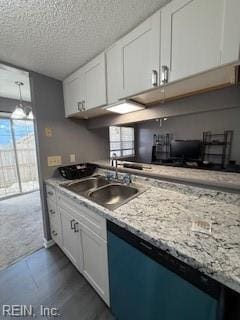 3536 Dublin Ct, Virginia Beach, VA 23453 - kitchen with dishwasher, light stone countertops, a textured ceiling, white cabinetry, and a sink