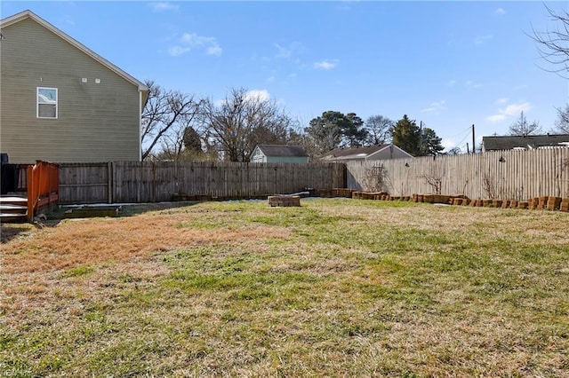 view of yard with a fenced backyard