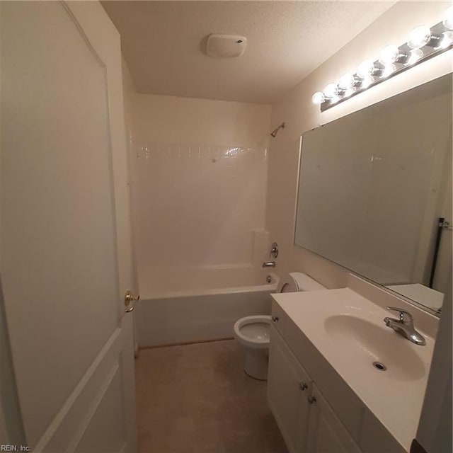 bathroom featuring shower / bath combination, vanity, toilet, and a textured ceiling