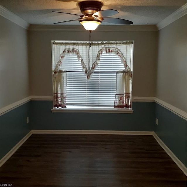 unfurnished dining area with ornamental molding, dark wood-type flooring, and plenty of natural light