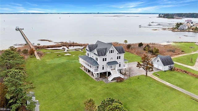 aerial view with a water view