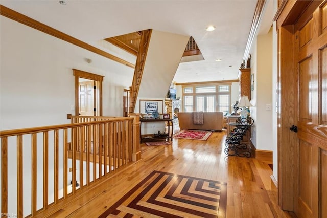 9954 Bonniville Rd, Hayes, VA 23072 - hall featuring ornamental molding, recessed lighting, and light wood-style floors