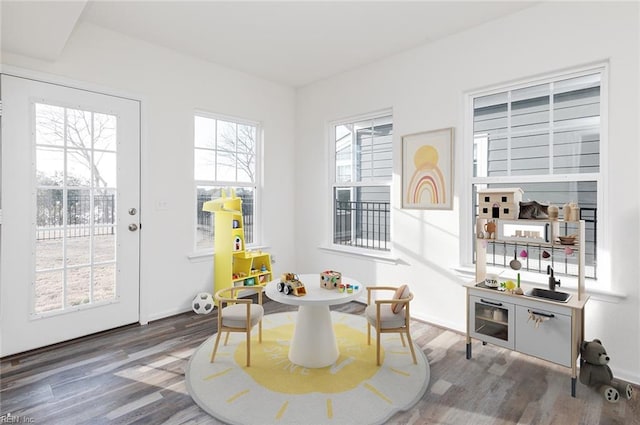 dining room with baseboards and wood finished floors