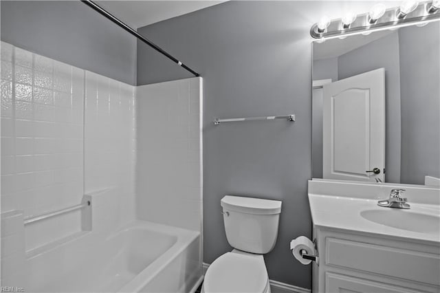 full bathroom featuring toilet, shower / tub combination, and vanity