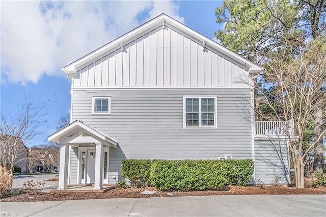 view of home's exterior with board and batten siding