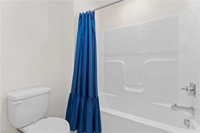 full bath with shower / bathtub combination with curtain and toilet