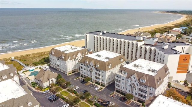 aerial view featuring a water view and a view of the beach