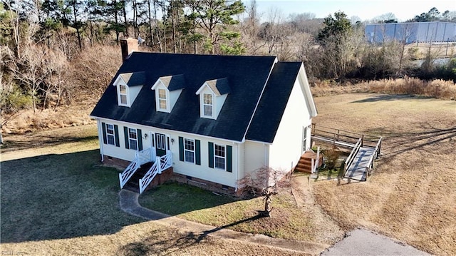 cape cod home featuring crawl space and a front yard