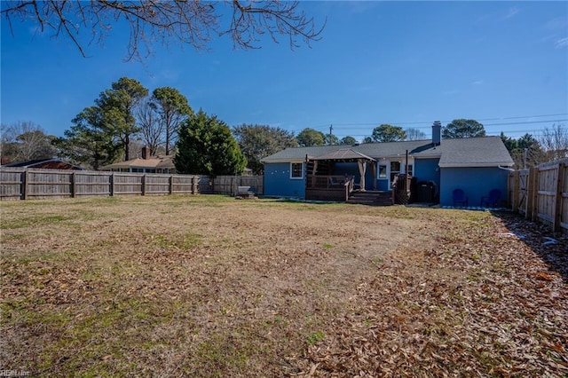 view of yard with a fenced backyard