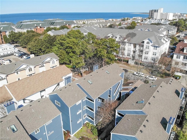 aerial view with a water view and a residential view