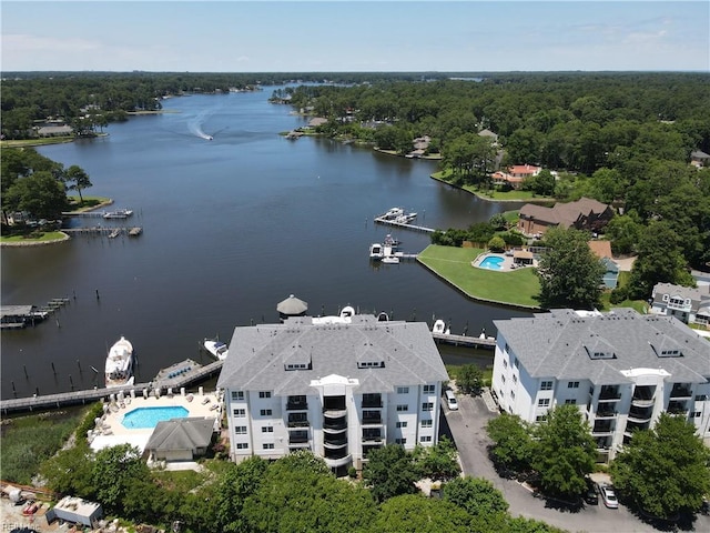 aerial view featuring a water view