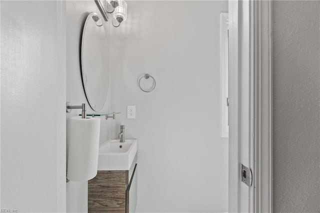 bathroom with wood finished floors and vanity