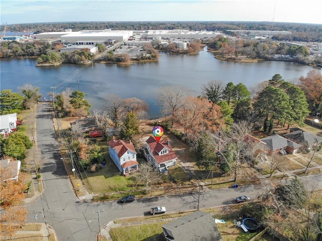 aerial view with a water view