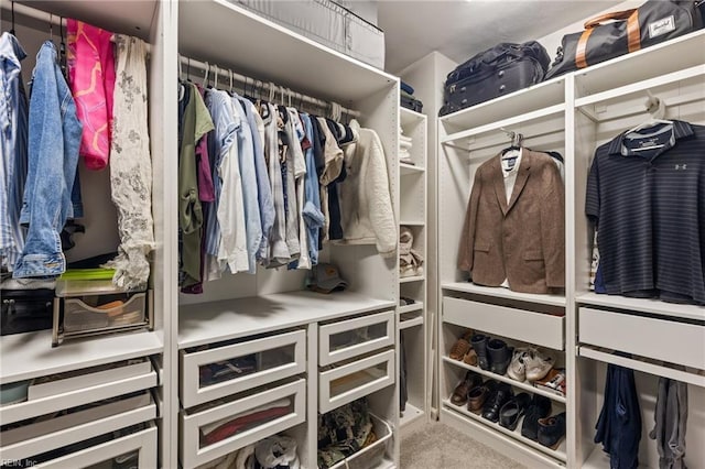 walk in closet featuring carpet