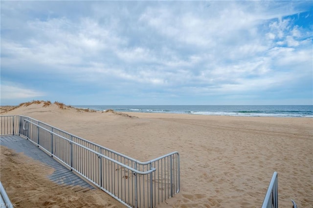 view of water feature featuring a beach view