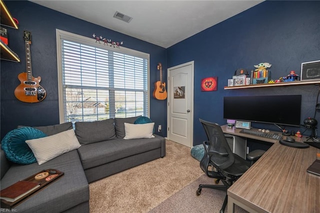 carpeted office space with visible vents