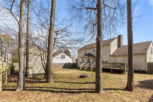 view of yard featuring a deck and a fenced backyard