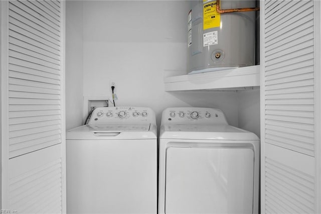 laundry area with water heater, laundry area, and washing machine and dryer