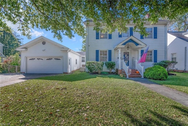 view of front of house featuring a garage, concrete driveway, and a front yard