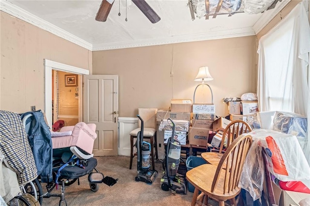 interior space with a ceiling fan