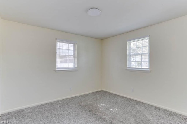 spare room with plenty of natural light, baseboards, and carpet flooring