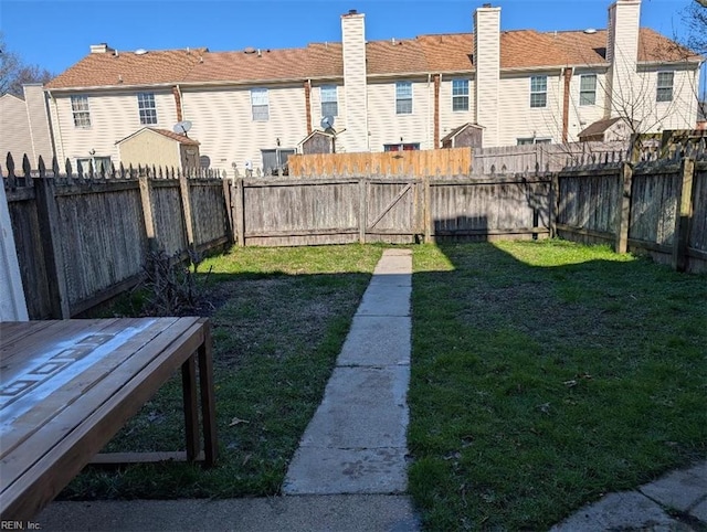 view of yard with a fenced backyard