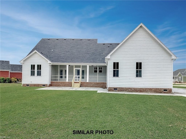 469 NC Highway 343 N, Camden, NC 27921 - back of property featuring a sunroom, crawl space, a lawn, and a shingled roof