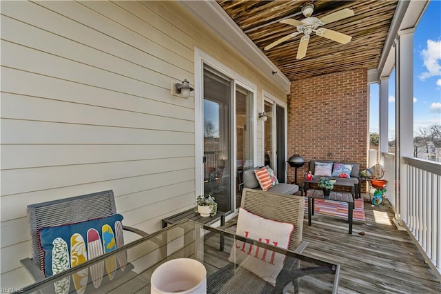 wooden deck with ceiling fan