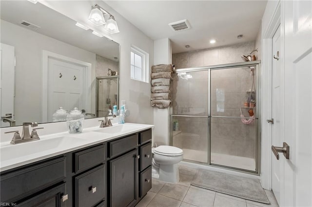 full bath with visible vents, a shower stall, and a sink