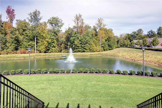 property view of water featuring fence