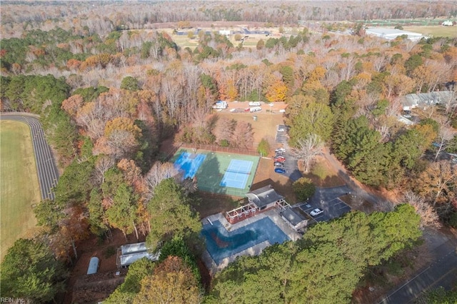 bird's eye view featuring a view of trees