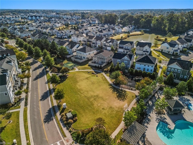 drone / aerial view with a residential view