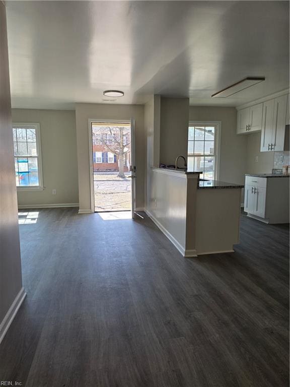 kitchen featuring dark wood finished floors, a wealth of natural light, and white cabinets