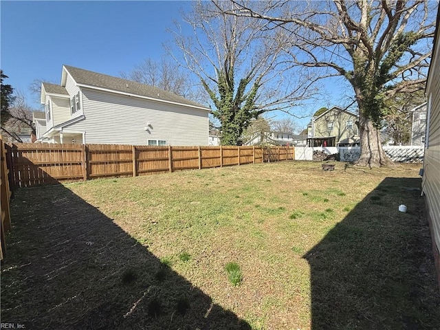 view of yard with a fenced backyard